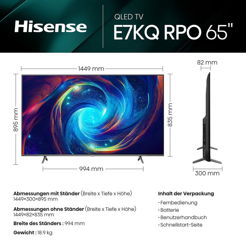 Smart TV Hisense 65E7K PRO 65" 4K Ultra HD HDR QLED